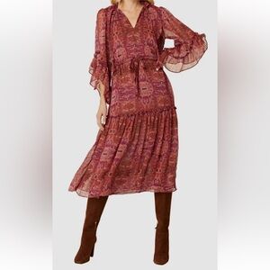 MISA Los Angeles Marcele Bohemian Sheer Tapestry Midi Dress NWT S